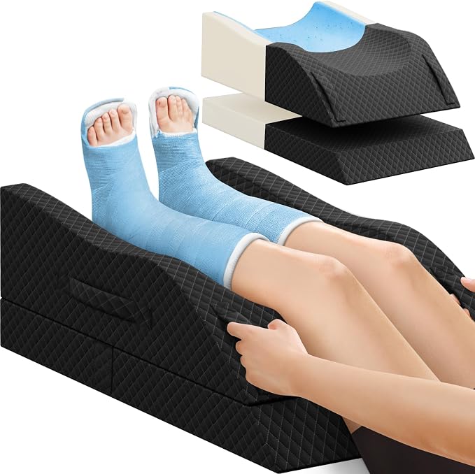 TranquilRelax Elevation Pillows for Leg After Surgery, Memory Foam Adjustable Wedge Pillow for Injury or Rest, Ankle Pillow for Sleeping Blood Circulation, Full Black/Double Leg