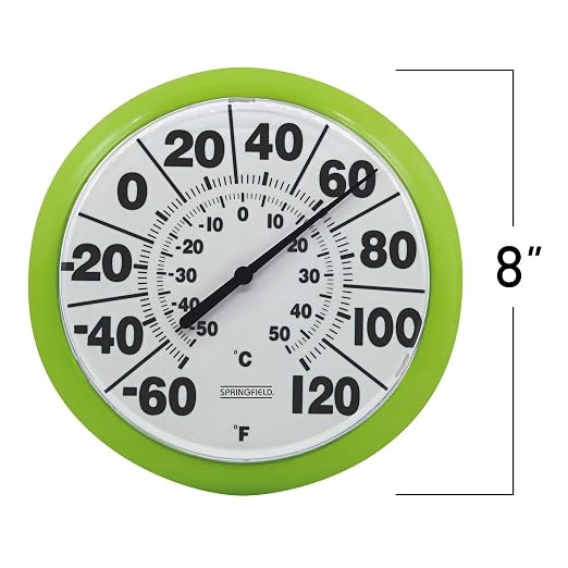 Springfield Indoor Outdoor Big and Bold Dial Thermometer, Wireless Thermometer with Easy to Read Numbers for Patio, Pool, and Indoor Areas, 8-Inch, Green