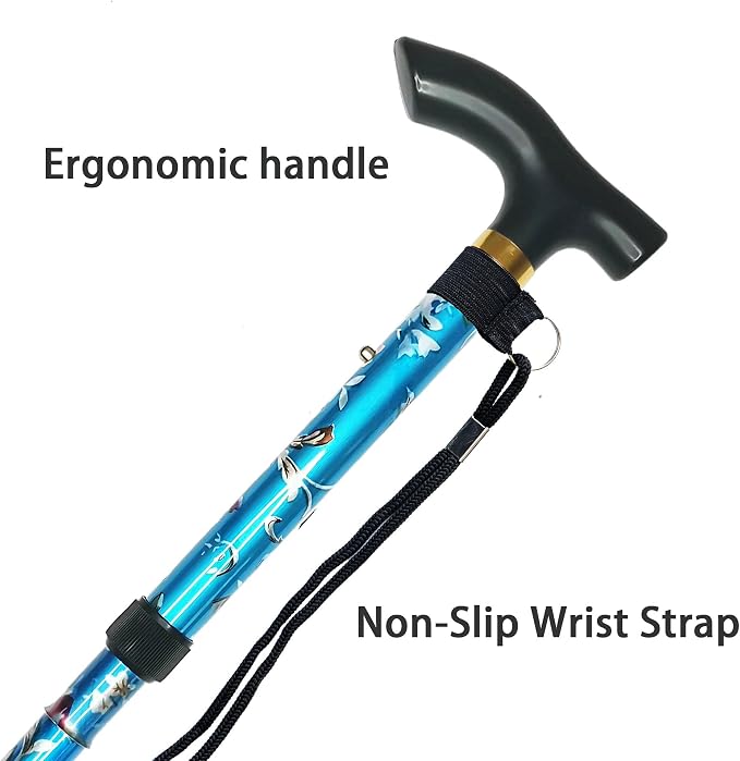 Folding Canes for Men and Women, Floral | 5-Level Adjustable Height, Lightweight Collapsible, Aluminum, Wrist Strap, T Handle, Walking Sticks for Seniors Adults