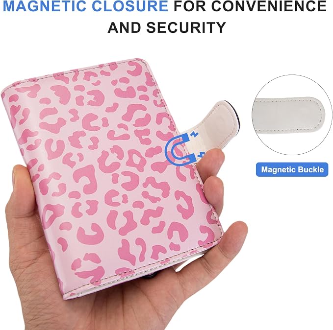 Passport Holder for Travel Essentials, RFID Blocking Passport Wallet Cover with Magnetic Closure, Passport Book Holders for Women and Men (Pink Leopard)