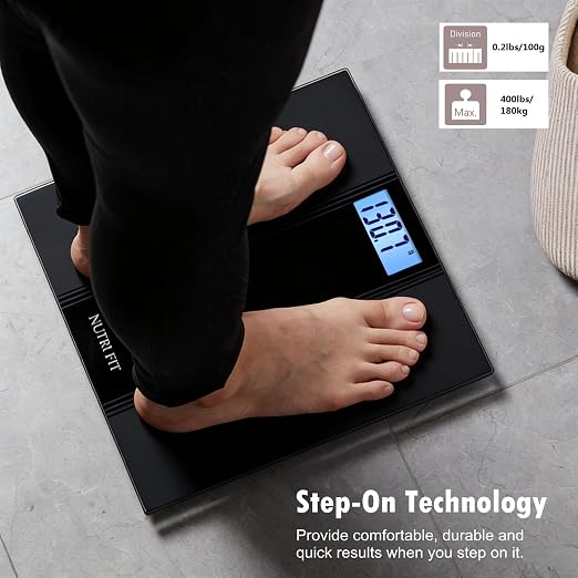NUTRI FIT Scale for Body Weight Digital Bathroom Scale, Highly Accurate Electronic Weighing Machine for People, LCD Backlit Display, Large Size for Safe Home Use, Batteries Included, 400 lbs