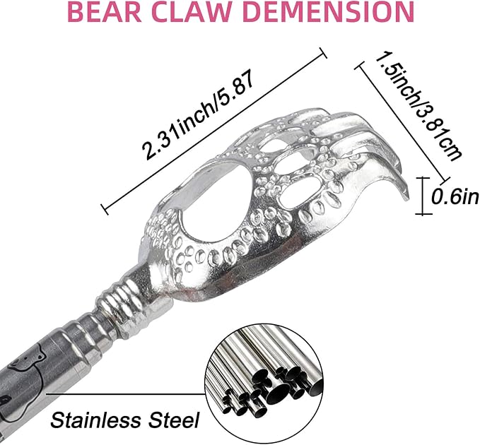 WOVTE Bear Claw Telescopic Back Scratcher for Women, Mothers Day Gifts Christmas Birthday Gifts Stocking Stuffers for Women Mom(Pink)