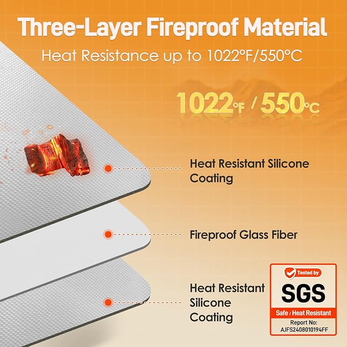 Heat Resistant Mats for Countertop fits Tabletop Grill, 36x24x0.04in, Grey | 1022℉ Fireproof grill mat for countertop/table protection, fits gas/charcoal grills, pizza ovens, fits Blackstone & Ninja