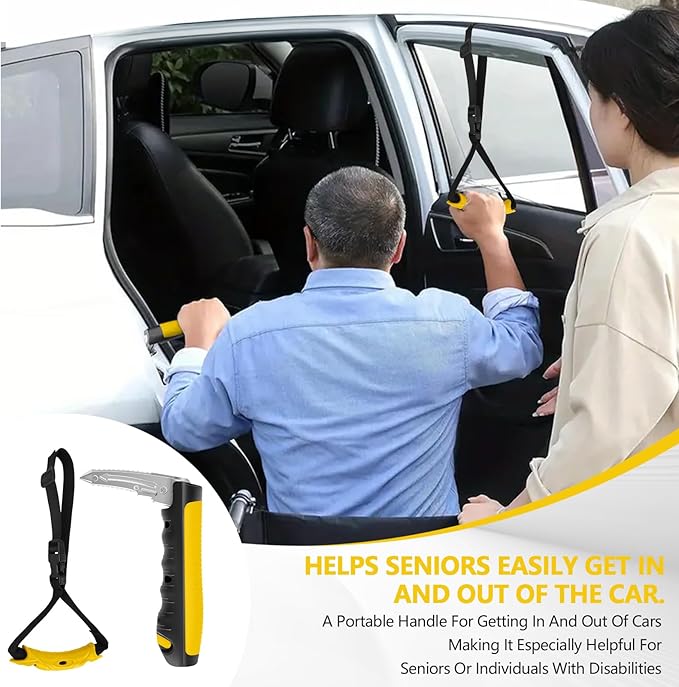 Car Door Handle for Elderly - 2025 New 3-in-1 Car Handle Assist, 2 Pack Auto Cane Portable Vehicle Support Handle Door Assist Bar, Max Load 500 Lbs, Anti-Slip Design (Yellow-Car Handle +Strap)