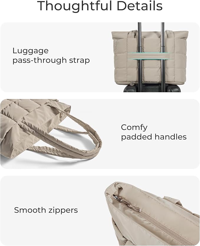 BAGSMART Expandable Tote Bag for Women, Puffer Work Tote Handbag, Quilted Carry On Bag for Travel Gym