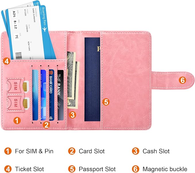 Eoehro Passport Holder for Travel Essentials, Passport Wallet Cover Case for Travel Must Haves Accessories,Passport Book Holders for Women and Men(Bright Pink)