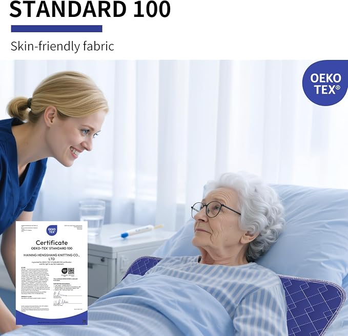 Washable Pads for Beds for Incontinence Adults-Extra Large XXL 34x52 Inch (Pack of 2) - Blue Hide Stains - Waterproof Underpads for Elderly - Reusable Bed Pad for Bedwetting