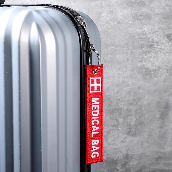 2 Pcs Medical Alert Tag for Bag, Medical Equipment Luggage Tag, Double-Sided ID Tags Keychains, Red Key Tags for Backpack Luggage, Purse