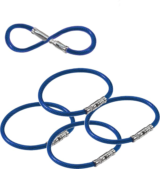 Lucky Line 5” Twisty Lock Key Ring, Flexible Nylon Coated Steel Wire Loop, Corrosion-Resistant and Durable, Blue, 5 Pack (8113005)