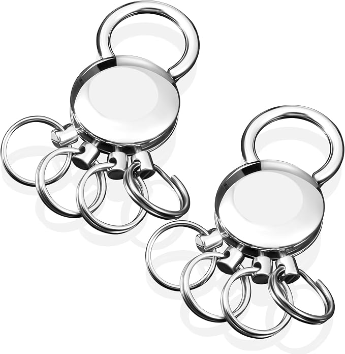 Sureio 2 Pcs Detachable Key Holder Keychain Accessory Men with 4 Split Rings Buckle Waist Hanging Name Round Multi Keychain Spider Key Metal Ring Holder for Unisex Women Car Clip Organizer