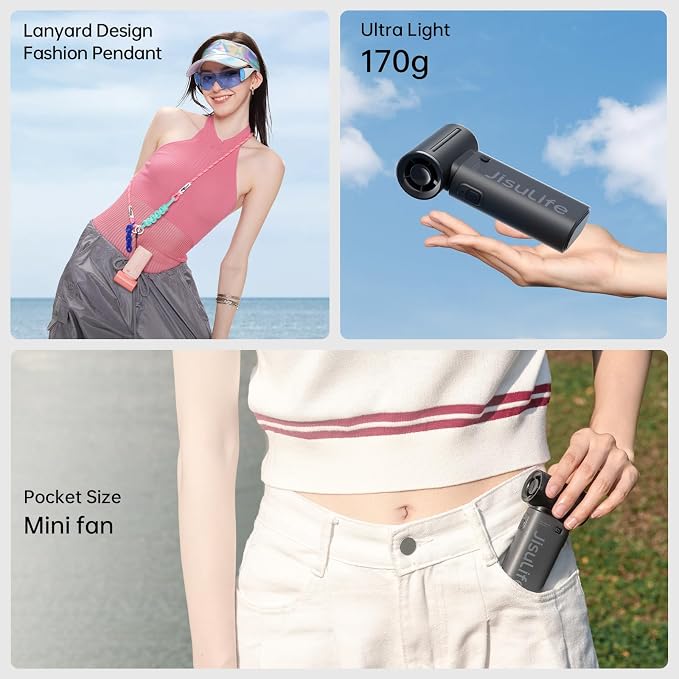 JISULIFE Portable Handheld Fan Life9, Turbo Airflow, Up to 18H Runtime | 5 Speeds, 5000mAh, Mini Pocket Design, Personal Fan for Travel, Concerts, Makeup, Trendy Gifts for Women Men -Black