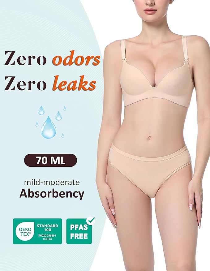 AIRCUTE Washable Leak Proof Incontinence Underwear for Women Absorbency Bladder Control Briefs 70ML,5 Pack (XL,5 Colors)