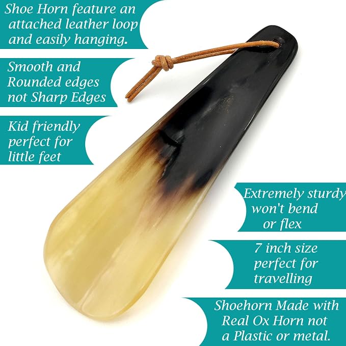 5MOONSUN5 Shoe Horn Made with Real Horn Handmade. Home or Travel Use. Shoehorn for Men or Women Shoes & Boots Natural Horn Shoehorn NOT A Cheap Plastic. Best Gift Idea. (7'')