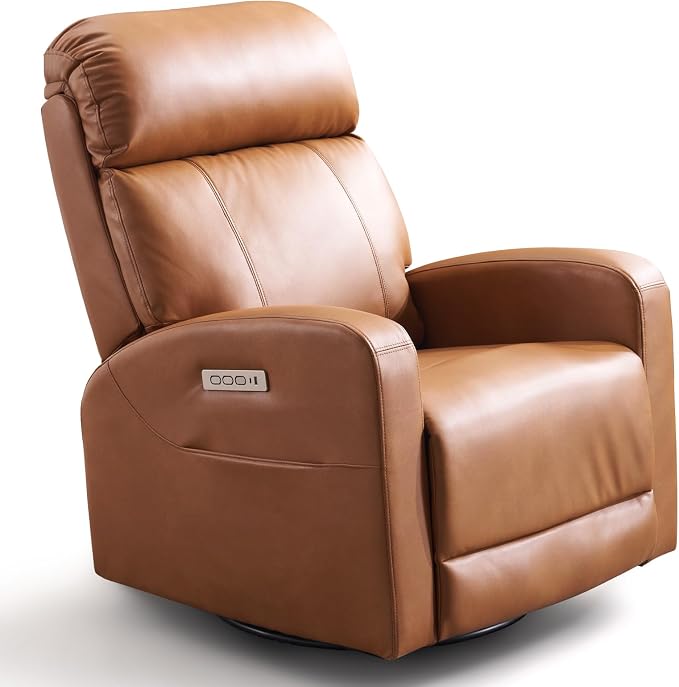 Breathable Air Leather Power Swivel Rocker Recliner, 2-Zone Electric Adjustment (Headrest Independent, Back & Footrest Linked), 270° Swivel, 8-Mode Massage & Heat, USB/Type-C, Side Pocket