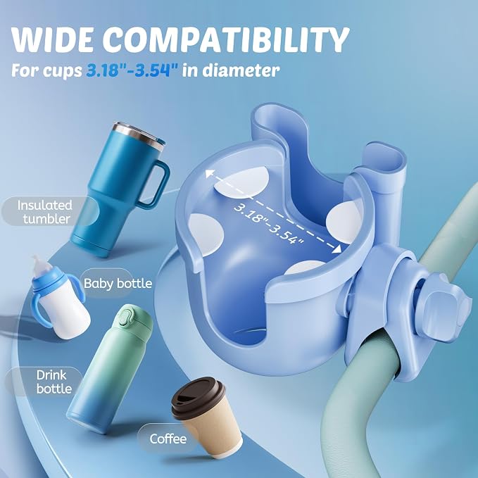 Stroller Cup Holder with Phone Holder, Accessories for Walker Wheelchair | Universal Cup Holder for Bike/Rollator/Scooter Accessories, Fit Uppababy, Nuna, Doona Stroller, Baby Registry Search