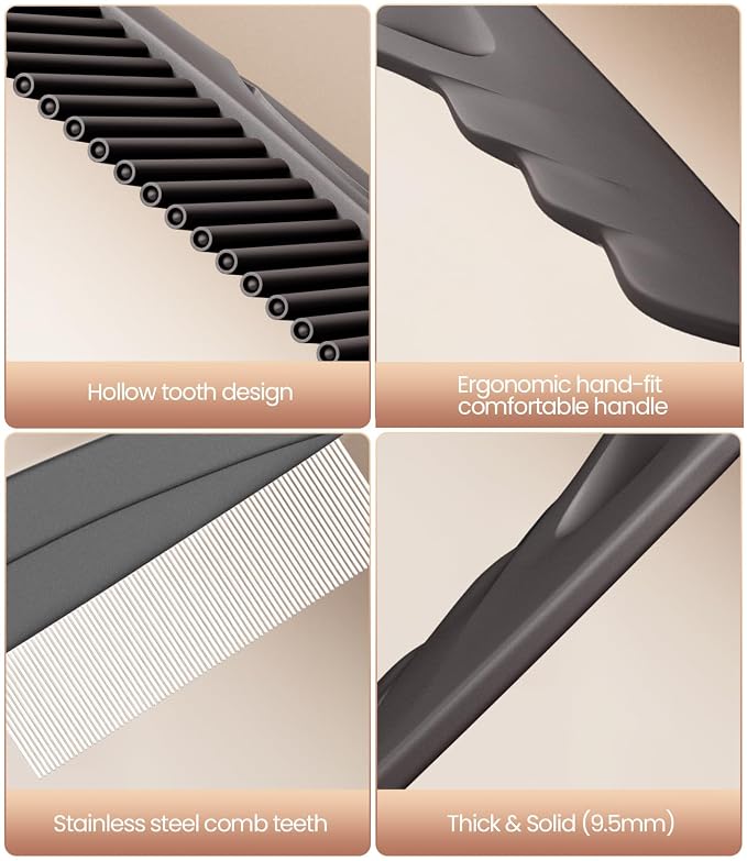 Dandruff Comb Removal 2PC Hollow Fine Tooth Scalp Detox Hair Care Tool | Upgraded Stainless Steel Teeth, with Gift Box, Build up Flake, Self Cleaning, Button-Release Design, for Women Men Kid, Brown
