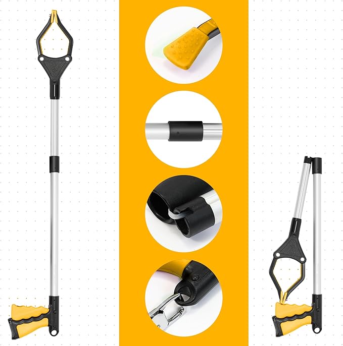32" Foldable GrabRunner Reacher Grabber with Strong Magnetic Tip for Seniors, Disabled, After Surgery Recovery(Yellow)