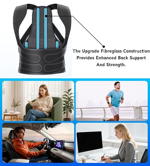 Back Brace Posture Corrector for Men & Women, Upgraded Full Back Support with Adjustable Shoulder Straightener and Waist Support Straps, Breathable Back Brace for Office Work, Long Sitting (Large)