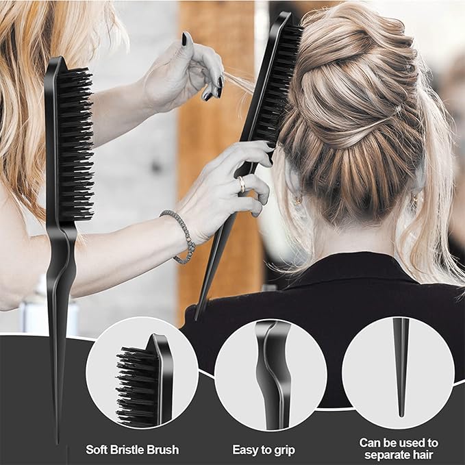 SWEET VIEW 3Pcs Slick Back Hair Brush | Rat Tail Comb, Edge | Bristle Brush, Sleek Ponytail/Bun Smoothing Baby Hair & Flyaways