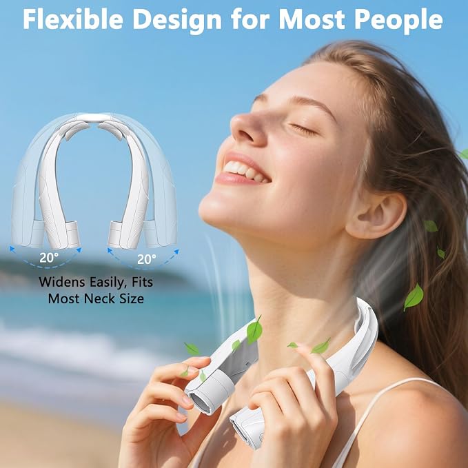 Neck Fan, 6000mAh USB Rechargeable Hands Free Personal Fan, 6 Speeds Adjustable Portable Neck Fans, Faster Cooling Wearable Fan, Ultra Quiet for Outdoor, Travel, Home, Office - White