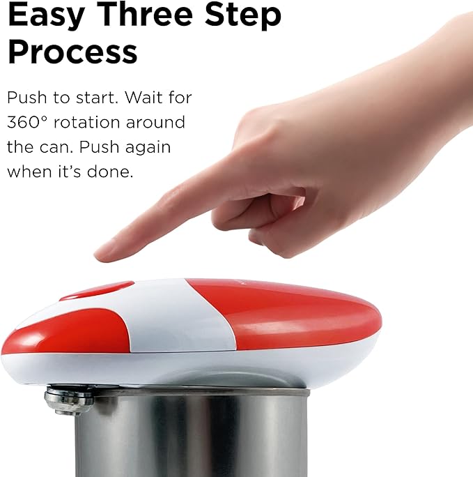 Kitchen Mama Auto 2.0 Electric Can Opener: Blade Opens Almost Any Can Pop or Soda Can - Automatic, Hands Free, Safe, Smooth Edge, Lid Remover, Battery Operated, Cordless, YES YOU CAN (Red)