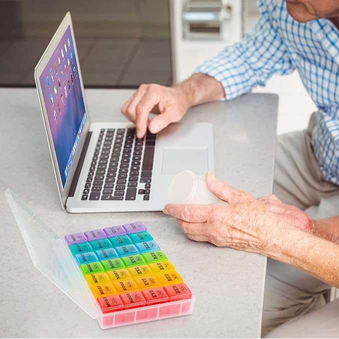 XL Large Weekly Pill Organizer 4 Times a Day, 7-Day Pill Boxes AM PM, Big Compartments Pill Case, Monthly Medication Organizer 28 Days Dispenser for Fish Oils, Vitamin Holder Supplement