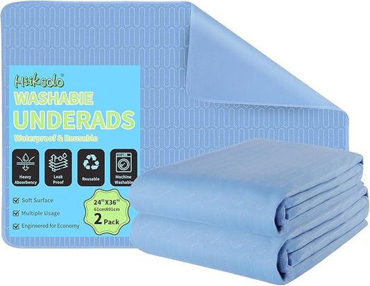 Washable Incontinence Bed Pads 24"x36" (2 Pack), Ultra Absorbent Leakproof Mattress Protector Underpads, Reusable Pee Pads for Adults, Seniors, Bedwetting Kids & Pets