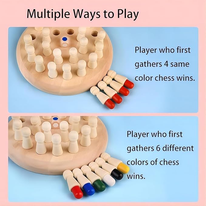 Wooden Memory Chess Board Game: Color Wooden Memory Chess Game for Brain Train for Kids Toddler Learning Educational Toys - Montessori Learning Toys for 3 4 5 6 7 8+ Year Old Boy Girl Gift