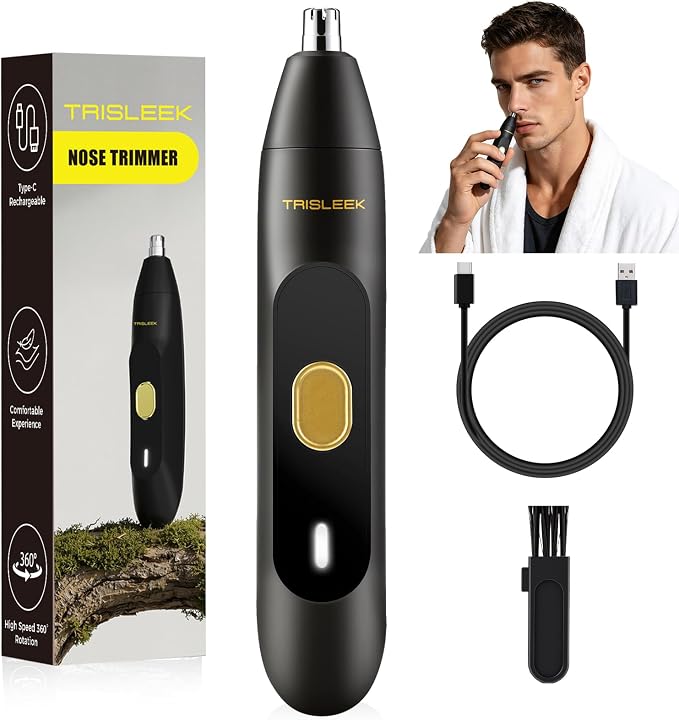 Ear and Nose Hair Trimmer for Men, USB-C Rechargeable Nose Trimmer for Men, 6500 RPM Painless Dual-Edge Blades, 40 Days Use, Nose Hair Trimmer Women, Low Noise, Gift for Men & Women