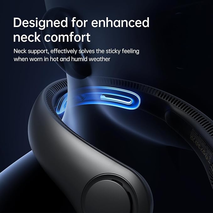 JISULIFE Portable Neck Fan Upgraded: Neckbrace Hands-Free, 5-Speed 5000 mAh | 16.5H Max Runtime, Personal Wearable Bladeless Rechargeable Fan for Outdoor/Travel/Concerts, Gifts for Women Men - Black