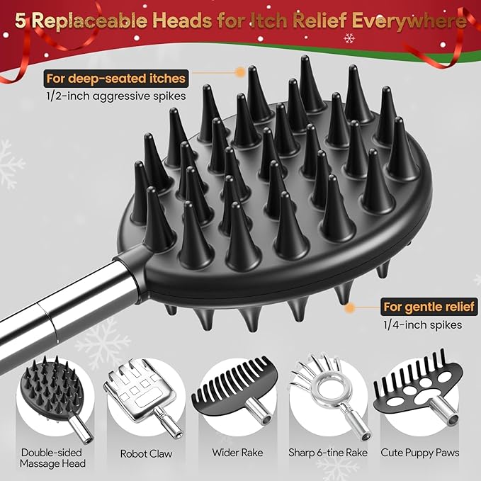Gelibo Telescoping Large Back Scratcher with 5 Detachable Heads, Valentines Day Gifts for Him, Gifts for Men, Extendable Back Massager Tool with Beautiful Box