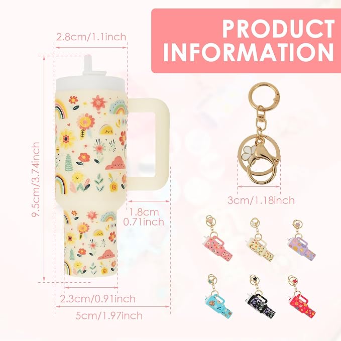 16PCS Mini Tumbler Keychain Accessories for Stanley Cup Cute Chapstick Holder Key Chain Charms for Women Men Girls