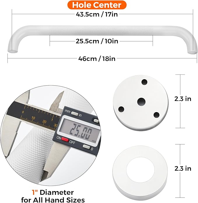 Grab Bars for Shower, 2 Pack 18-Inch Anti Slip Shower Handles for Elderly, Safety Shower Grab Bar, Stainless Steel Handicap Grab Bars for Bathroom (White 1" Diameter)