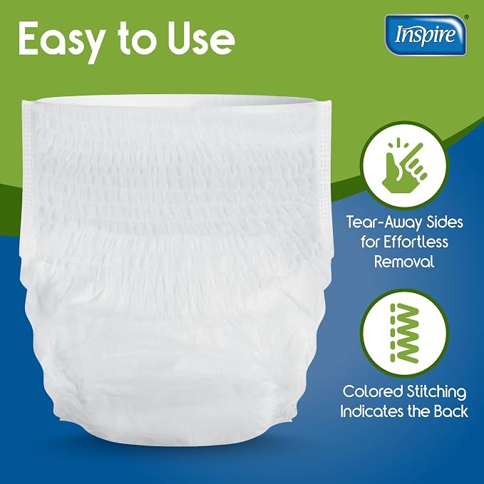 Inspire Protective Underwear for Men and Women | Adult Diapers for Bowel Incontinence | Disposable Underwear for Women and Men - 4 Bags of 18 | 72 Total (Large)