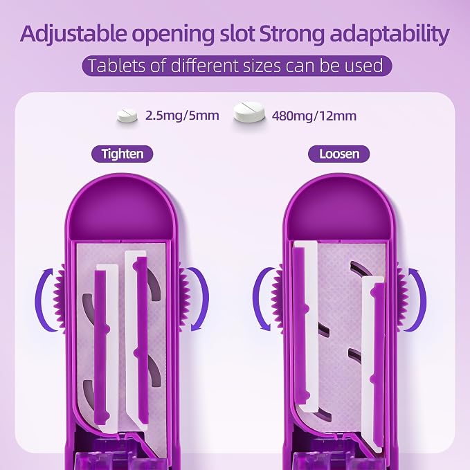 DUBSTAR Pill Cutter Splitter for Small and Tiny Pills, Multiple Pill Cutters for Small or Large Pills, Adjustable Pill Splitter with Centering Device and Blade Guard for Multi Tablets (Purple)