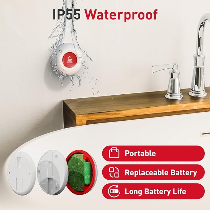 CallToU Wireless Caregiver Pager Smart Monitoring System Alert Buttons Hand Call Bell for Elderly Seniors Patients Nurse Disabled