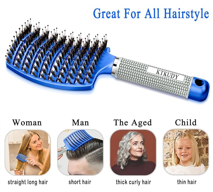 Detangling Brush for Women & Kids, Wet & Dry Hair, All Hair Types | Less pulling & breakage, Boar bristles tame frizz & add shine, Vents for faster blow-drying, Lightweight 4 oz, Non-slip grip