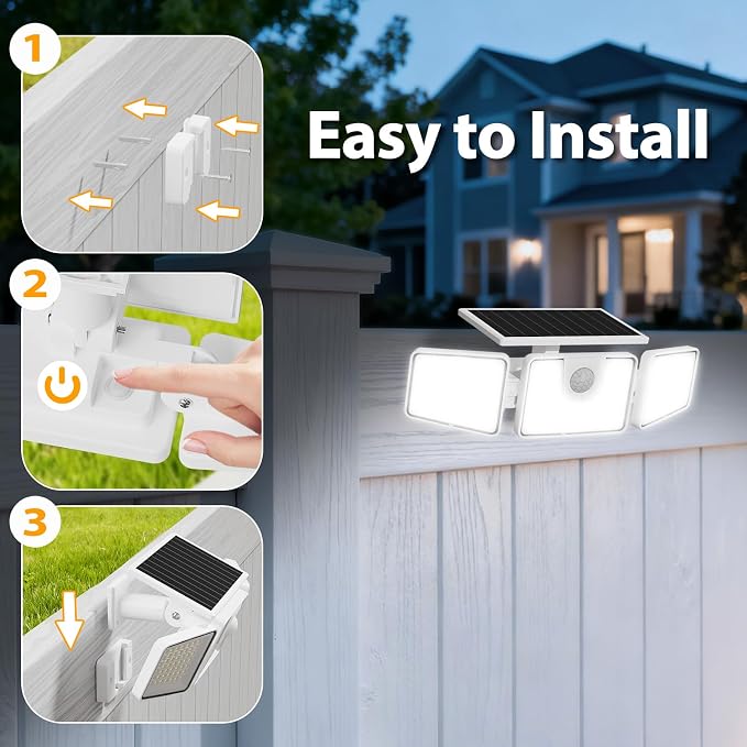 INCX Solar Lights Outdoor, 3000LM Motion Sensor Outdoor Lights, 4PCS, White | 3 Adjustable Heads; 156 LEDs; IP65 Weather Resistant; 6500K Daylight; Wide coverage for garages,yards,patios,and entryways