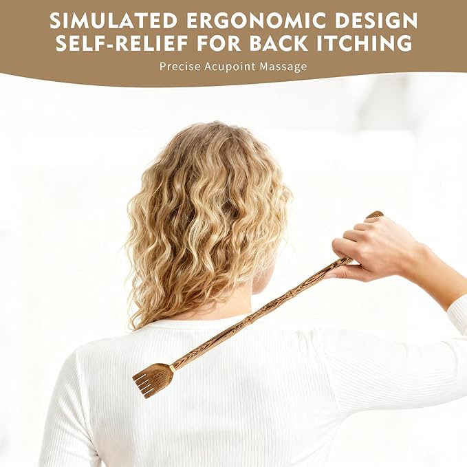 Wood Back Scratcher with Massage Hammer, 100% Natural Wood Back Scratchers for Adults Men Women,19 Inch Thicken Extended with Body Massager,Strong & Sturdy Gifts for Senior (2- Gourd Style)