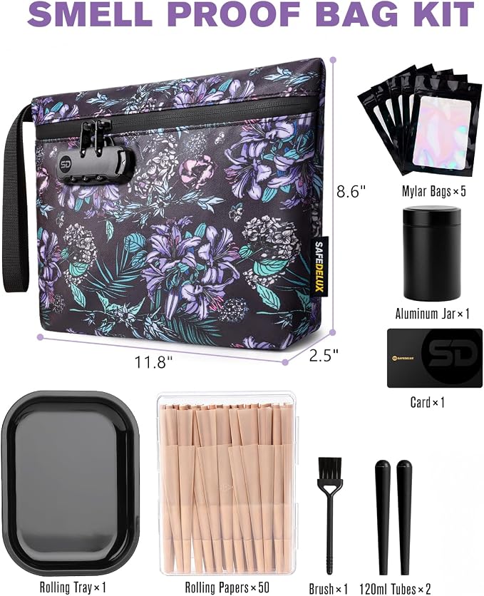 Smell Proof Bag, Odor Proof Bag with Combination Lock, Durable Smell Proof Container with Carbon Lining, Secure Odorless Travel Pouch for Home & On-the-Go (Purple Combo)