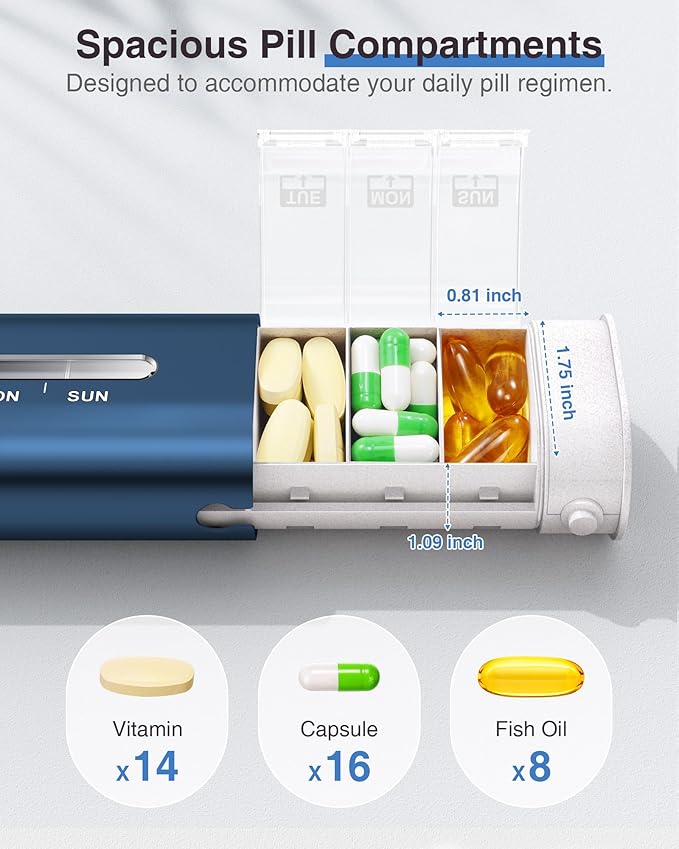 Zannaki Aluminum 7 Day Weekly Pill Organizer, Portable Travel Pill Case with Three Layer Seal, Large Capacity Cute Daily Pill Box, Pill Holder Container for Vitamins, Pills, Supplements and Medication