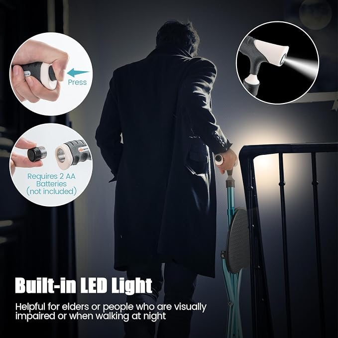 Goplus Walking Cane with Seat, Heavy Duty Aluminum Alloy Crutch Chair with LED Light and Retractable 3 Legs, Portable Anti-Slip Seat Cane, Lightweight Walking Stick for Seniors Elderly