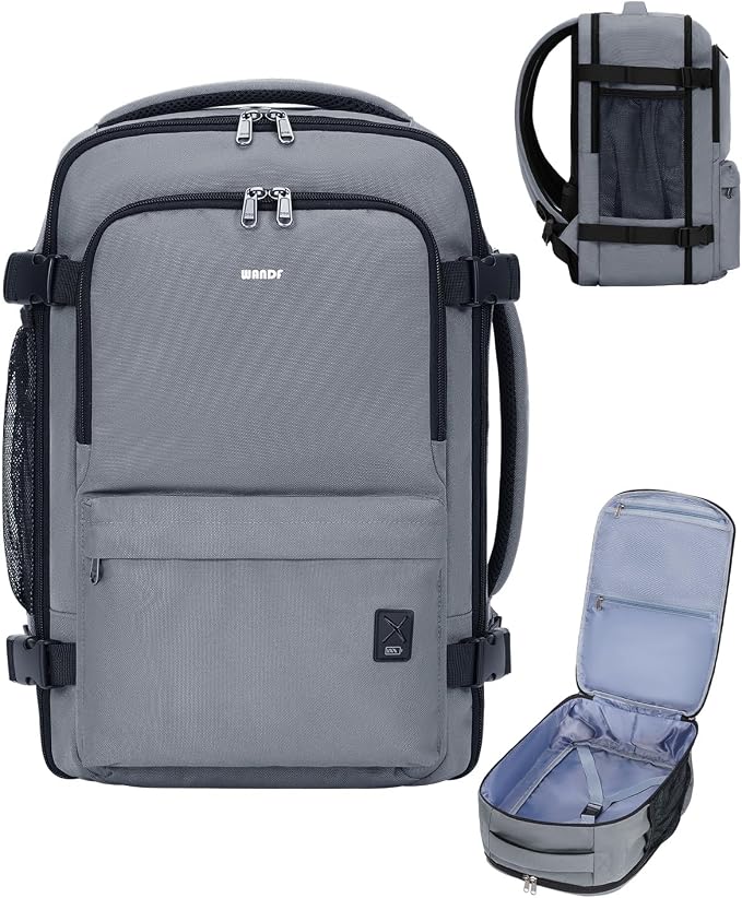 WANDF Personal Item Travel Bag, Small Travel Backpack 17x10x9 for United Airlines, 15.6" Laptop Backpack for Men Women (Grey)