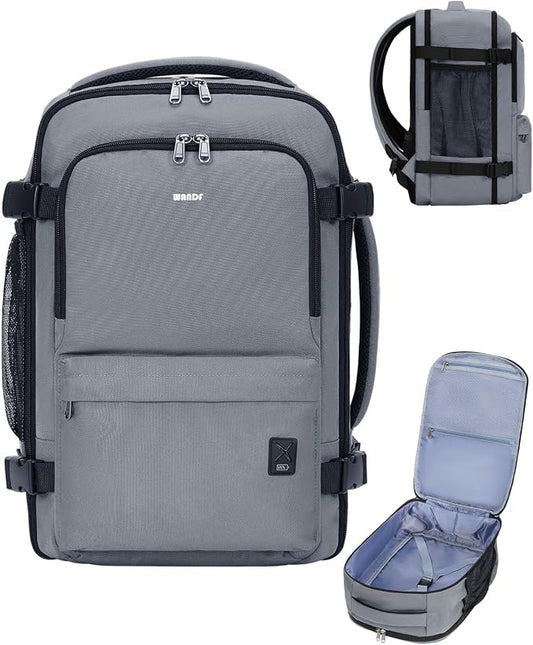 WANDF Personal Item Travel Bag, Small Travel Backpack 17x10x9 for United Airlines, 15.6" Laptop Backpack for Men Women (Grey)
