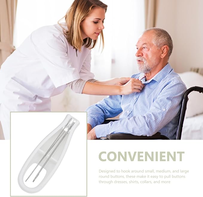 Button Hook Helper Tool One-Hand Dressing Aid for Elderly Non-Slip Handle Button Assist Device for Small to Large Buttons Easy Grip Hook Tool for Shirts Dresses Collars