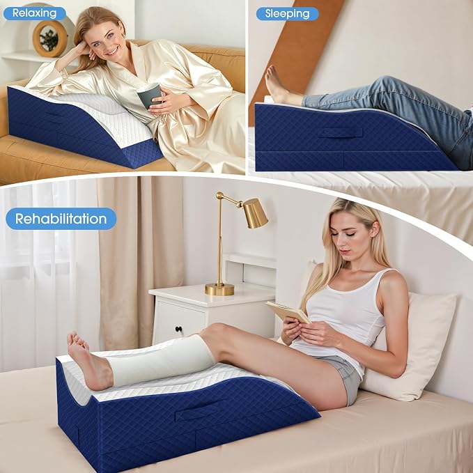 TranquilRelax Leg Pillow, Leg Elevation Pillow with Pad and Memory Foam, Height Adjustable Bolster Pillow for Legs, Leg Pillow Elevation Blood Circulation, for Post-Surgery, Blue