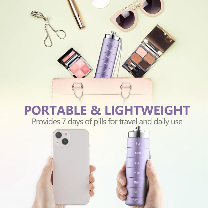 Mossime Metal Travel Pill Organizer, Portable 7 Day Vitamin Organizer Stackable, Waterproof 1 Times A Day Pill Box, Large Pill Container, Daily Medicine Organizer for Vitamin, Fish Oil, Supplement