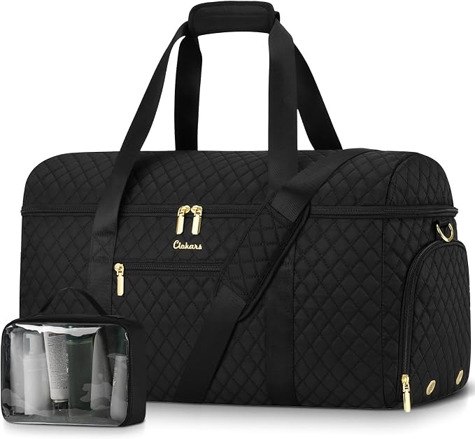 Travel Bags for Women Large weekender Duffle Bag with Shoe Compartment Wide Open Overnight Hospital Bag For Women Labor Delivery Carry on Bag Personal Item Travel Bag with Wet Pocket Black