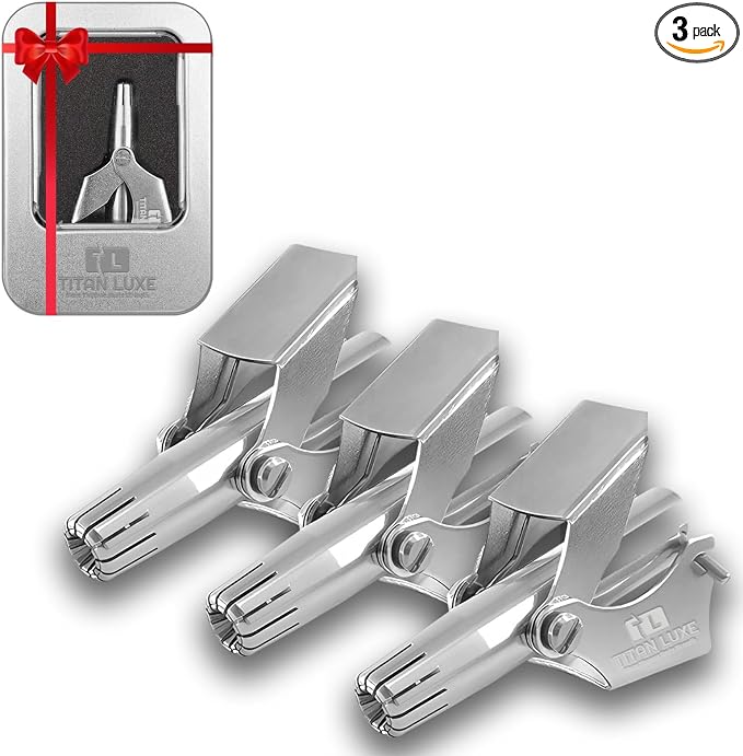 Stainless Steel Manual Nose Hair Trimmer for Men and Women | Manual Nose and Ear Hair Trimmer | Nose Clippers, 360° Rotating Hair Trimmers | Washable Nosehair Remover - Pack of 3
