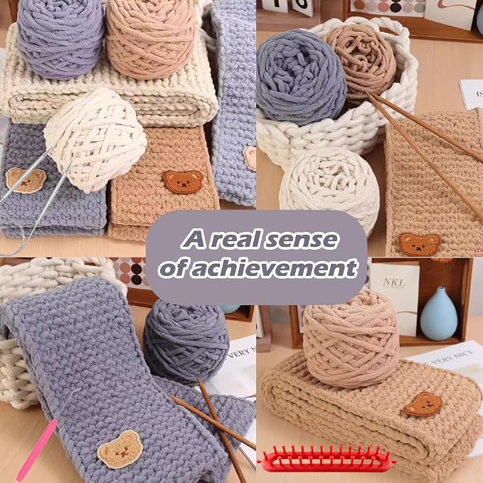 Novelchet Knitting Loom Kit for Scarf, Easy Knitting Set with Instructions | Learn to Knit kit Including Knitting Needles Set Plush Yarn
